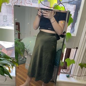 Green Satin Midi Skirt